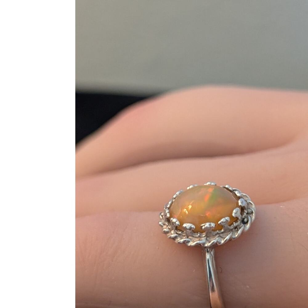 Sterling Silver Lab Created Orange Opal Ring Size 5.75